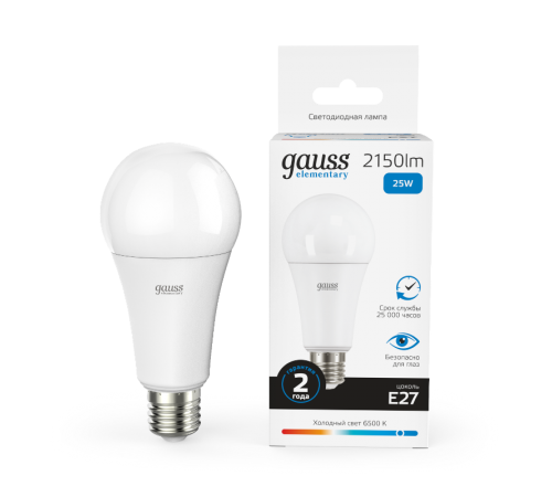 Лампа светодиодная LED 25Вт E27 220В 6500К А67 Elementary  73235  Gauss