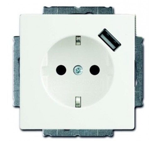 ABB Basic 55 Альп. белый Розетка Schuko 20 EUCBUSB-94-500, 16А, 700мА с устр.заряд.USB  2011-0-6193   2CKA002011A6193  ABB