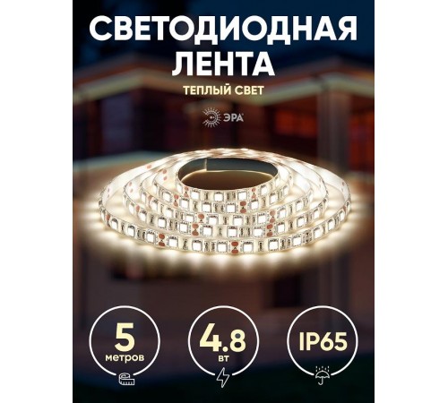 Лента светодиодная 60 диодов IP65 теплый белый цвет LS2835-60LED-IP65-WW-eco-5m  Б0035592  ЭРА