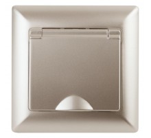 Розетка Intro Solo 4-203-04 с заземлением 2P+E Schuko с крышкой, 16А-250В, IP20, СУ, шампань  Б0053660  Intro