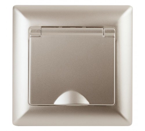 Розетка Intro Solo 4-203-04 с заземлением 2P+E Schuko с крышкой, 16А-250В, IP20, СУ, шампань  Б0053660  Intro