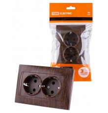Розетка двойная 2П+З 16А 250В с защ. шт. венге "Лама"  SQ1815-0413  TDM