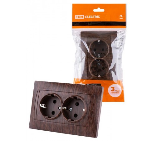 Розетка двойная 2П+З 16А 250В с защ. шт. венге "Лама"  SQ1815-0413  TDM