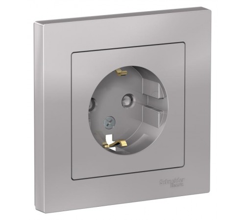 AtlasDesign Алюминий Розетка с заземлением со шторками, 16А, (в сборе с рамкой)  ATN000344  SE