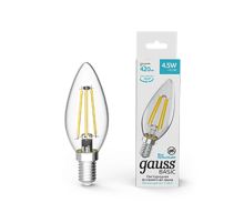 Лампа светодиодная Basic Filament Свеча 4,5W 420lm 4100К Е14 LED 1/10/50  1031215  Gauss