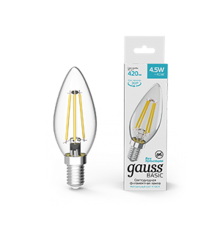 Лампа светодиодная Basic Filament Свеча 4,5W 420lm 4100К Е14 LED 1/10/50  1031215  Gauss