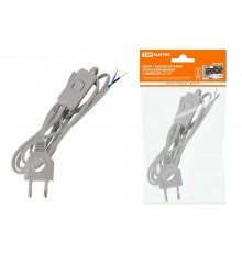 Шнур с выключателем и плоской вилкой с вырезом ШУ03В ШВВП 2х0,75мм2 2 м. серебр. металлик  SQ1305-0025  TDM