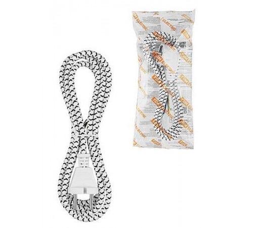 Шнур сетевой с вилкой в тканевой оплетке ПВС 2x0,75мм2 1,8м, 1400 Вт б/з белый  SQ1305-0091  TDM