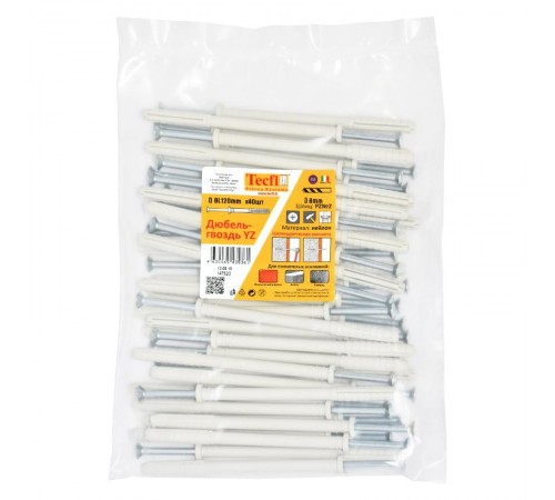 Дюбель-гвоздь YZ цилиндр. манжета нейлон 8x120 (40 шт)- пакет  147523  Tecfi