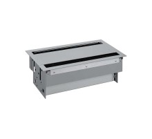 Simon S400 Двухсторонний Врезной розеточный блок с крышкой, ввод щетка, 8x2P+E, 4 пустых модуля, алюминий, S400  46604000-133  Simon