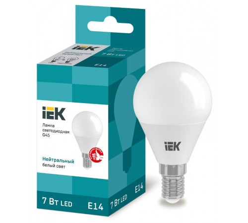 Лампа светодиодная LED 7Вт Е14 220В 4000К G45 шар  LLE-G45-7-230-40-E14  IEK