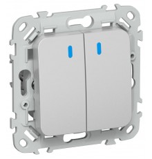 FLITE Переключатель 2-клавишный с индикацией 10А ВС62-1-1-ФлА алюминий  FI-V22-1-10-1-K47  IEK