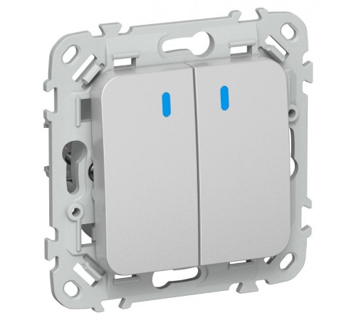 FLITE Выключатель 2-клавишный кнопочный с индикацией 10А ВС12-2-1-ФлА алюминий  FI-V24-1-10-1-K47  IEK