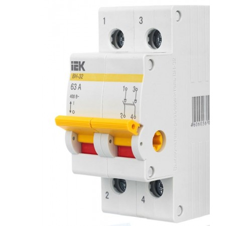 Выключатель нагрузки модульный (мини-рубильник) ВН-32 2Р 63А  MNV10-2-063  IEK