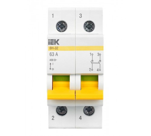 Выключатель нагрузки модульный (мини-рубильник) ВН-32 2Р 63А  MNV10-2-063  IEK