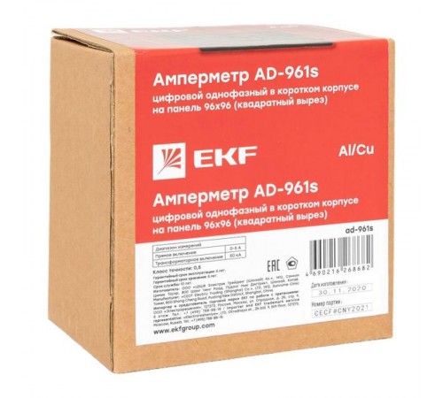 Амперметр AD-961s цифровой на панель 96x96 (квадратный вырез) однофазный в коротком корпусе PROxima  AD-961s  EKF