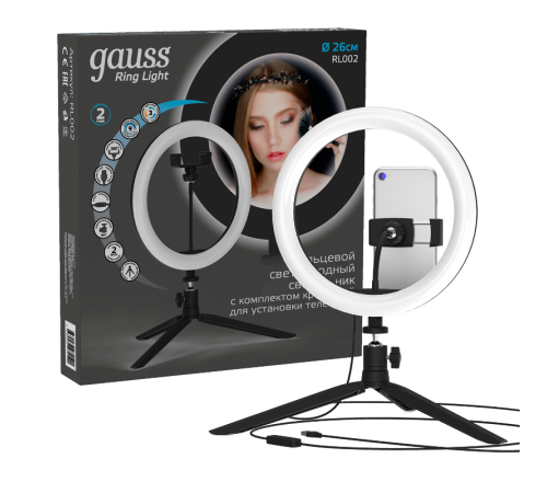 Светильник кольцевой 14W 700lm 3000-6500K 5V USB IP20 260*23мм черный дим пульт LED 1/20  RL002  Gauss