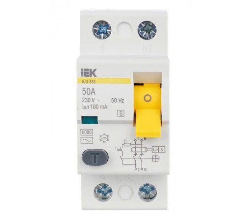 Выключатель дифференциальный (УЗО) ВД1-63S 2п 50А 100мА тип AC  MDV12-2-050-100  IEK