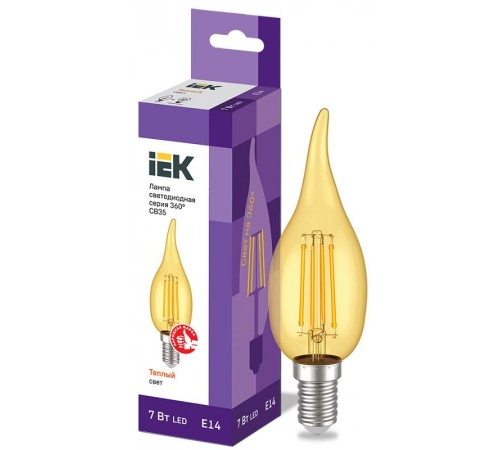 Лампа светодиодная LED CВ35 св.н/в зол. 7Вт 230В 2700К E14 серия 360°  LLF-CB35-7-230-30-E14-CLG  IEK