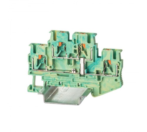 Клемма заземления двухуровневая, зажим push-in, 4 точки подключения, 2.5 кв.мм  VPRTT-2.5-PE-YG  DKC