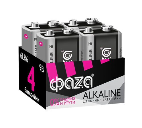 Батарейка "крона" LR61  Alkaline Pack-4  .5030602  ФАZА																														