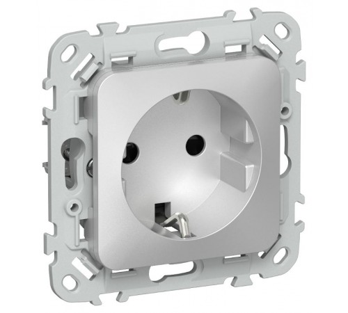 FLITE Розетка с заземлением со шторками 16А РСш11-0-ФлА алюминий  FI-R14-16-K47  IEK
