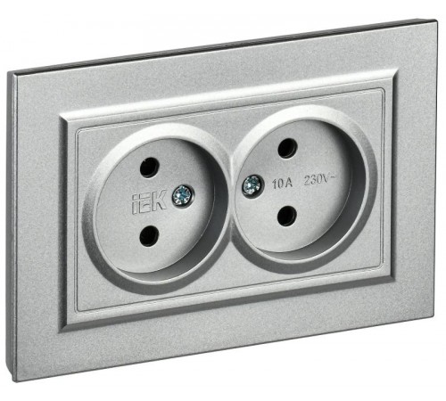BRITE Розетка 2-ая без заземления без шторок10А в сборе РС12-2-БрА алюминий  BR-R20-10-K47-F  IEK