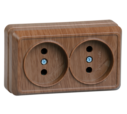 ОКТАВА дуб Розетка 2-местная О/У без с/з 10А РС22-2-ОД  ERO20-K04-10-DC  GENERICA