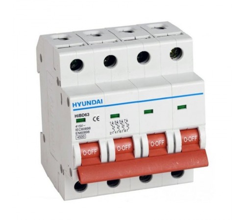 Автоматический выключатель HiBD63-N4 PMBS0000С 00040 4 полюса, 40А, ток к.з. 6kA, хар-ка B  13.04.000445  HYUNDAI