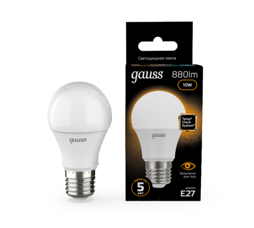 Лампа светодиодная LED 10Вт E27 220В 3000К A60  102502110  Gauss