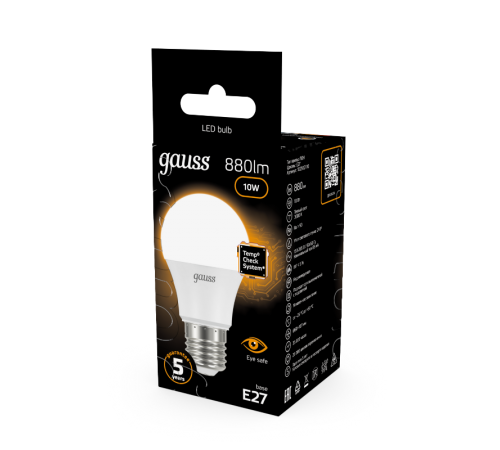Лампа светодиодная LED 10Вт E27 220В 3000К A60  102502110  Gauss