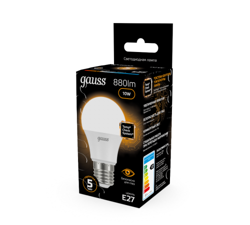 Лампа светодиодная LED 10Вт E27 220В 3000К A60  102502110  Gauss