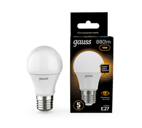 Лампа светодиодная LED 10Вт E27 220В 3000К A60  102502110  Gauss