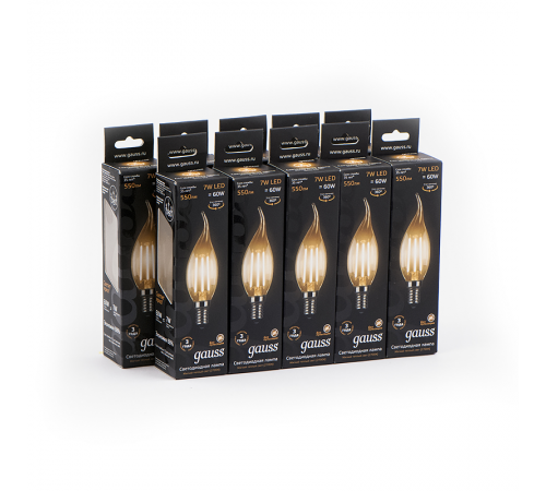 Лампа светодиодная LED 7Вт E14 220В 2700К свеча на ветру  104801107  Gauss