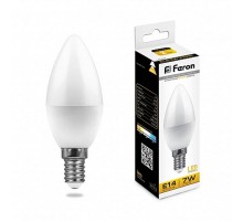Лампа светодиодная LB-97 (7W) 230V E14 2700K свеча  25475  FERON