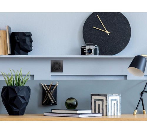 Розетка с заземлением с USB тип C - Legrand Etika - со шторками 16А 250В 1500мА 7,5Вт безвинтовые зажимы - антрацит  672688  Legrand