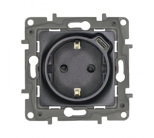Розетка с заземлением с USB тип C - Legrand Etika - со шторками 16А 250В 1500мА 7,5Вт безвинтовые зажимы - антрацит  672688  Legrand
