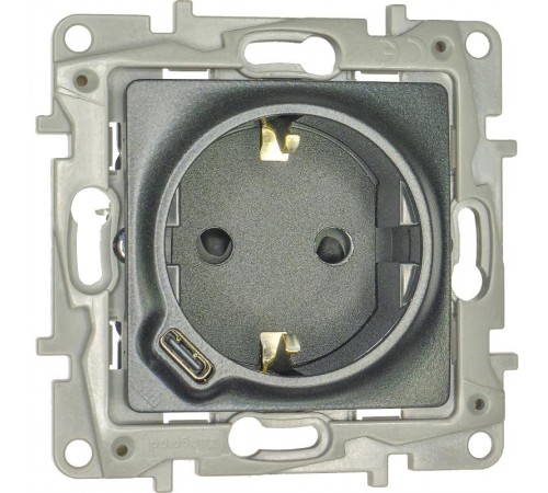 Розетка с заземлением с USB тип C - Legrand Etika - со шторками 16А 250В 1500мА 7,5Вт безвинтовые зажимы - антрацит  672688  Legrand