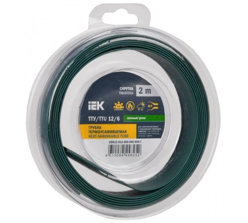 Трубка термоусадочная ТТУ нг-LS 12/6 зеленая (2м/упак) IEK  UDR12-012-006-002-K06-T  IEK
