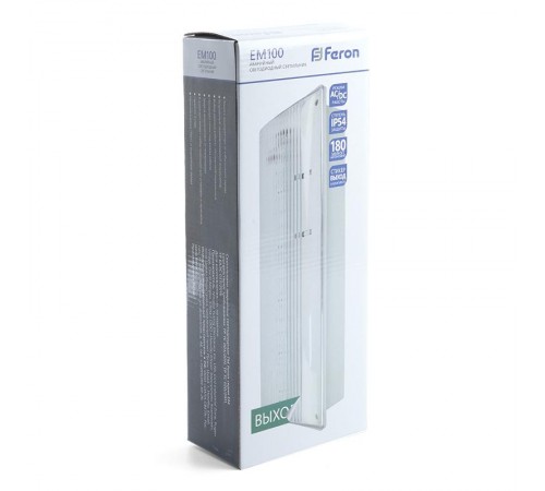 Светильник аварийный, 20 LED AC/DC, белый, EM100 с наклейкой ВЫХОД IP54 3 часа  41535  FERON