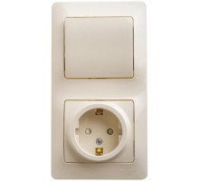 Glossa Бежевый Блок: Розетка с заземлением со шторками и 1-кл. Выключатель  GSL000270  SE