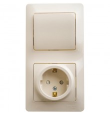 Glossa Бежевый Блок: Розетка с заземлением со шторками и 1-кл. Выключатель  GSL000270  SE