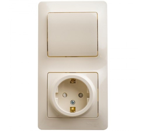 Glossa Бежевый Блок: Розетка с заземлением со шторками и 1-кл. Выключатель  GSL000270  SE