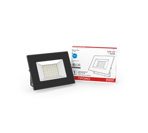 Прожектор светодиодный  Elementary 50W 3510lm IP65 6500К черный ПРОМО 1/10  613100350P  Gauss