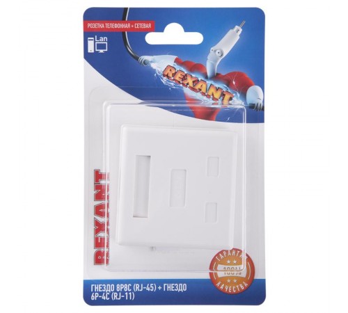 Розетка телефонная + сетевая LAN, на стену, (гнездо 8Р8С (Rj-45) + гнездо 6Р-4С (RJ-11))  06-0106-C  REXANT