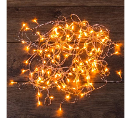 Гирлянда светодиодная универсальная 100 LED ТЕПЛЫЙ БЕЛЫЙ 10 метров, прозрачный ПВХ, с контроллером  303-063  NEON-NIGHT