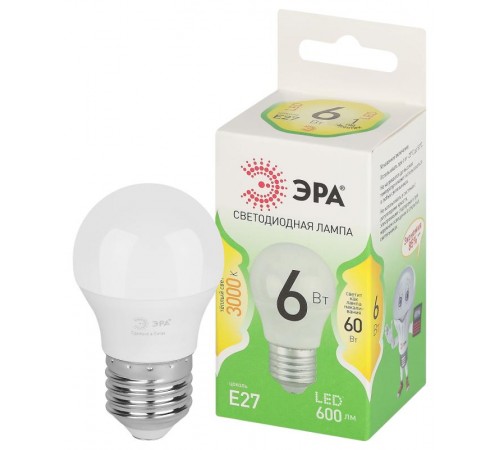 Лампа светодиодная  GREEN LINE LED P45-6W-830-E27 GL E27 6 Вт шар теплый свет  Б0067053  ЭРА