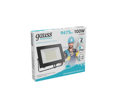 Прожектор светодиодный Elementary 100W 9475lm 4000К 175-265V IP65 черный LED 1/4  613100110  Gauss