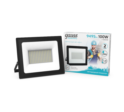 Прожектор светодиодный Elementary 100W 9475lm 4000К 175-265V IP65 черный LED 1/4  613100110  Gauss