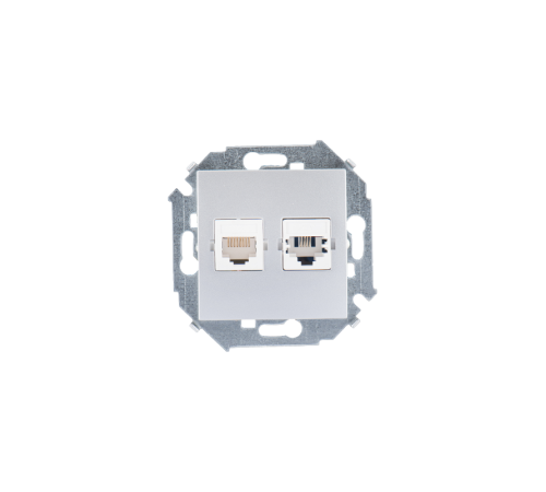 Simon 15 Алюминий Розетка телефонная + компьютерная RJ11+RJ45 кат.5е, Systimax  1591590-033  Simon